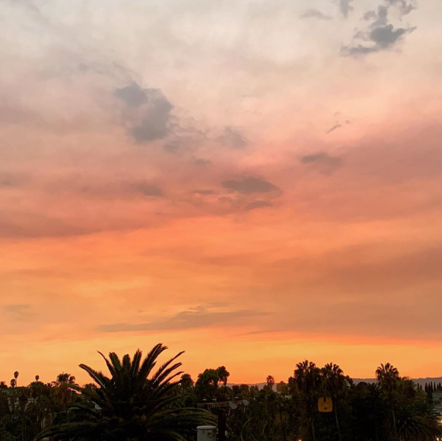Smoke-tinted Echo Park sunset